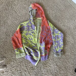 Free People Multicolor super soft floral colorblock patch Knit Hoodie